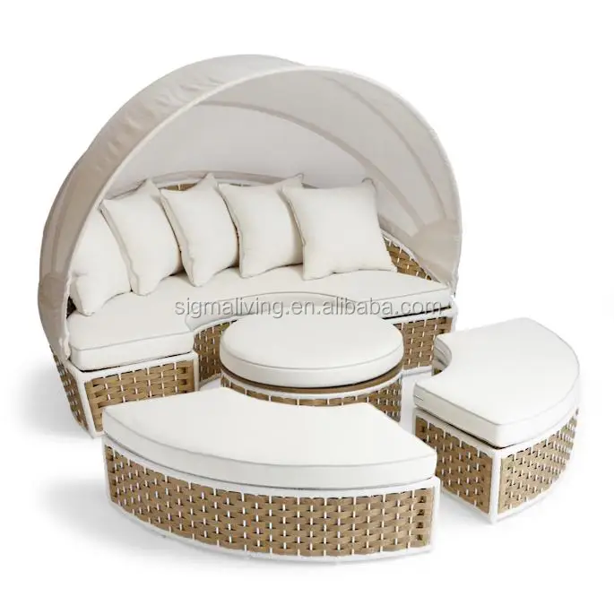Gold supplier factory direct garden treasures patio furniture wicker sunbed with canopy