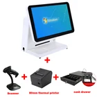 15 inch single Screen Touch POS system for supermarket with 80mm thermal printer/1D barcode scanner/1pc cash drawer