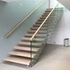 European style oak tread ends straight iron staircase