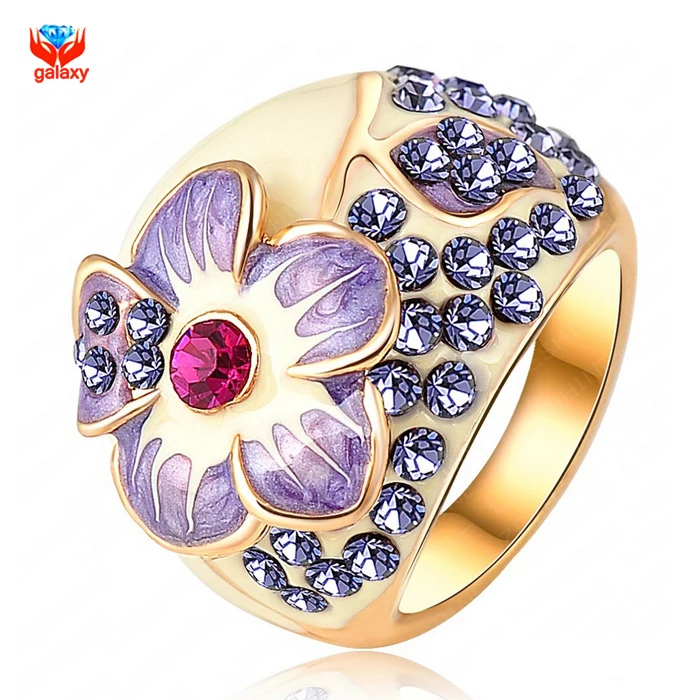 GALAXY New Trendy Beautiful Ring Filling Purple Crystal Charm Wedding Rings For Women Fashion Real 18K Gold Plated Jewelry YH368