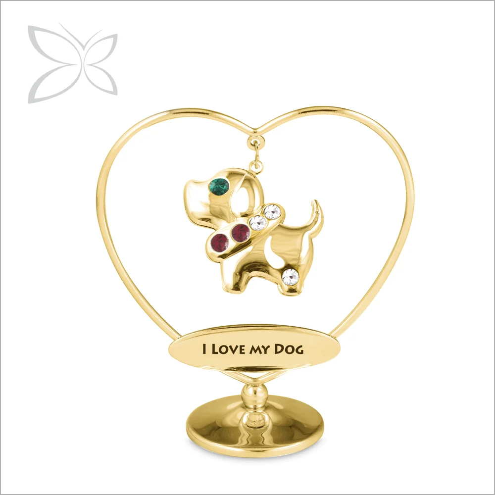 funny best birthday gift gold plated metal crystal dog souvenir