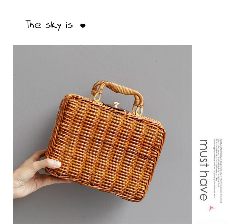 korean version of bamboo and rattan suitcase handbags straw