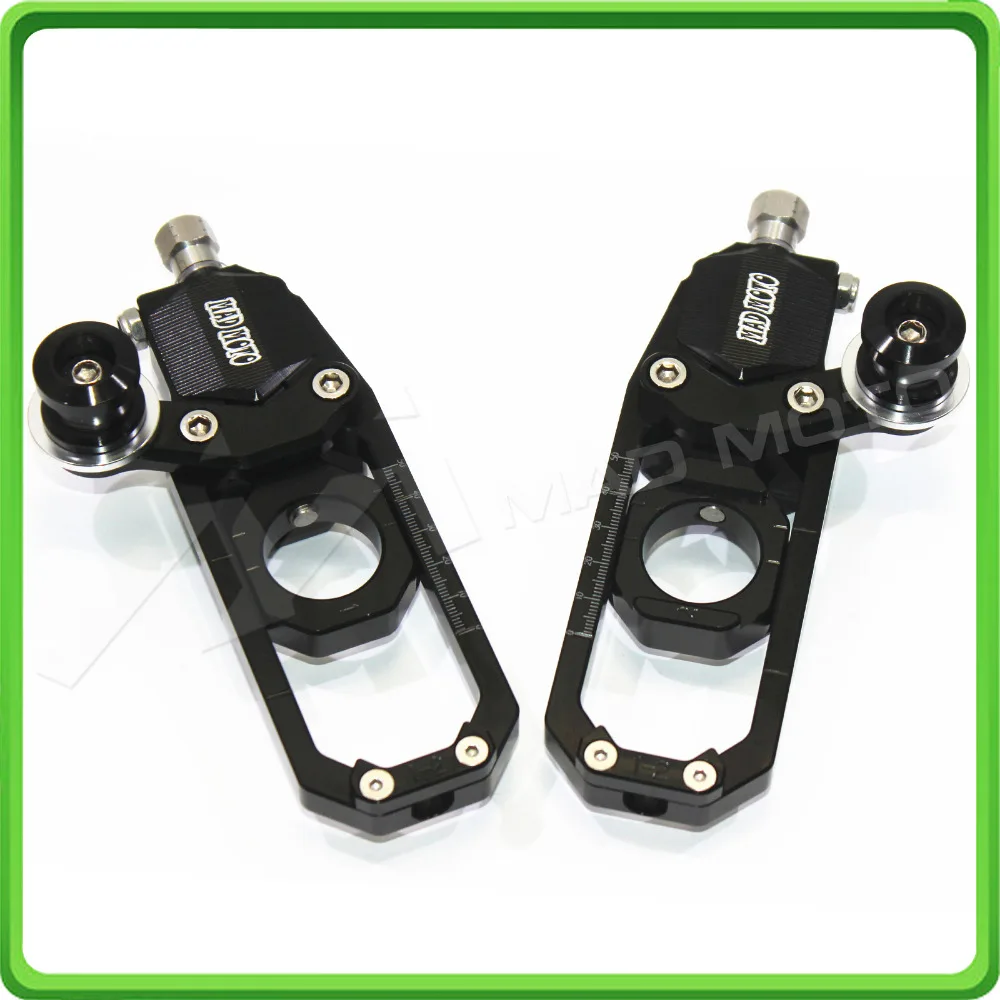 Motorcycle Chain Tensioner Adjuster with paddock bobbins kit for Yamaha R1 YZF-R1 2007 2008 2009 2010 2011 2012 2013 2014 Black (2)