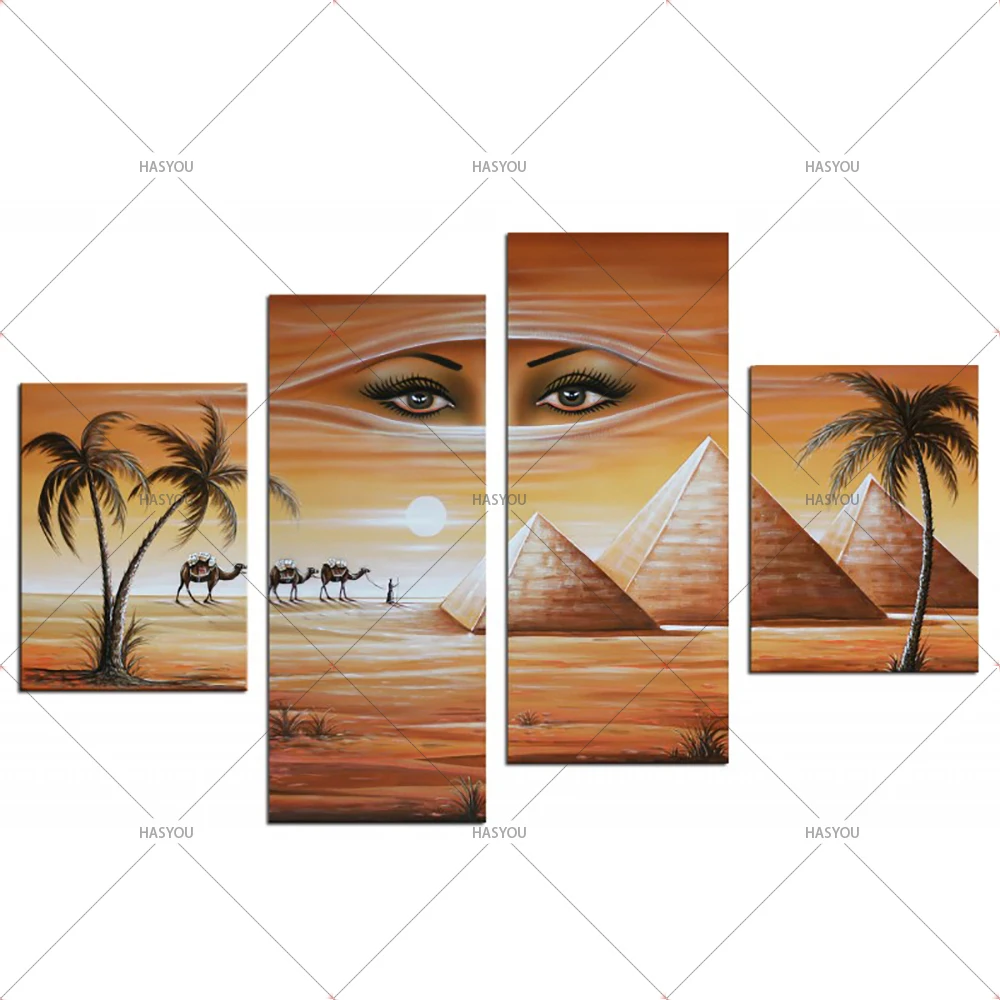 Fantasy-Oil-Painting-Egyptian-Pyramids-Landscape-Hand-Painting-Calligraphy-on-Canvas-Wall-Pictures-4-Pieces-Pictures (5)