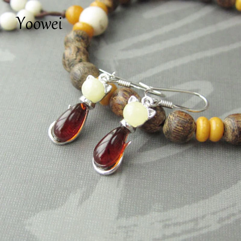 cat amber earrings