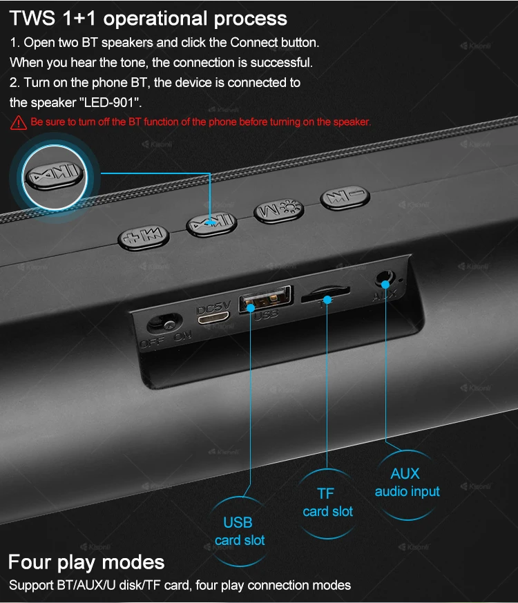 Kisonli Newest Model Outdoor Active LED Wireless Two-way 1200mAh TWS 1+1 Speaker - ANKUX.COM