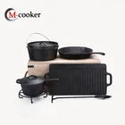 4-Piece Nonstick Camping Cast Iron Cookware Set cooking pot non stick kitchen set with wooden Box