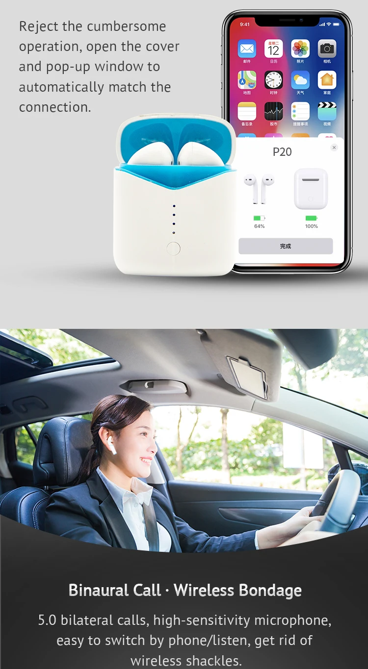 new invented products wireless waterproof earbuds with mic P20 tws wireless earphone - ANKUX.COM