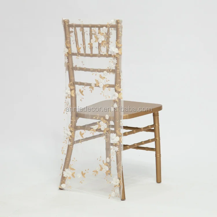 Wholesale event decroatiive chiavari white with gold sequin mesh embroidery chair covers for weddings