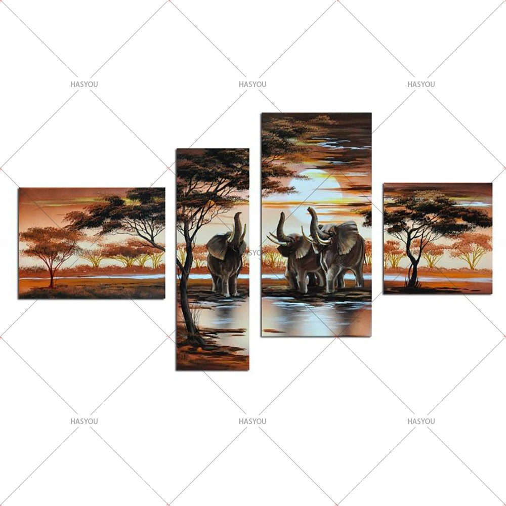 Elephant-Wall-Art-Oil-Painting-Pictures-African-Landscapes-Modern-Canvas-Painting-4-Panel-Wall-Decor-Pictures (5)