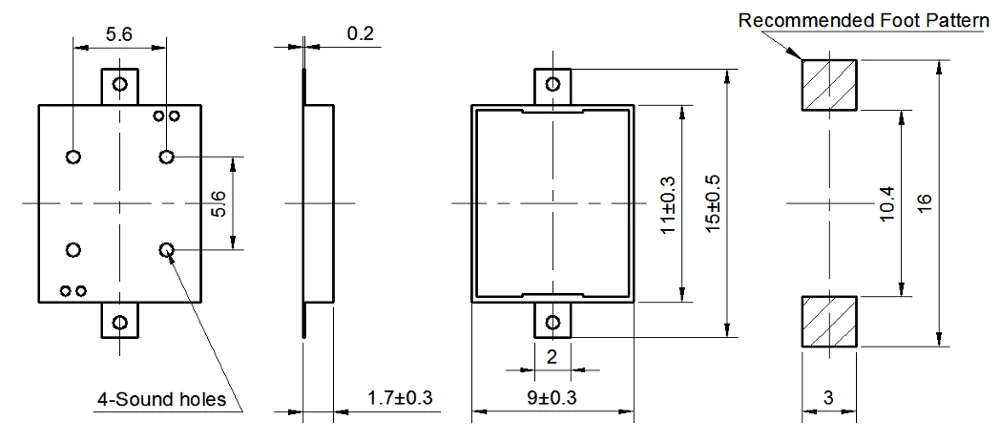 1109 SMD passive buzzer small piezo buzzer LPT1109DS