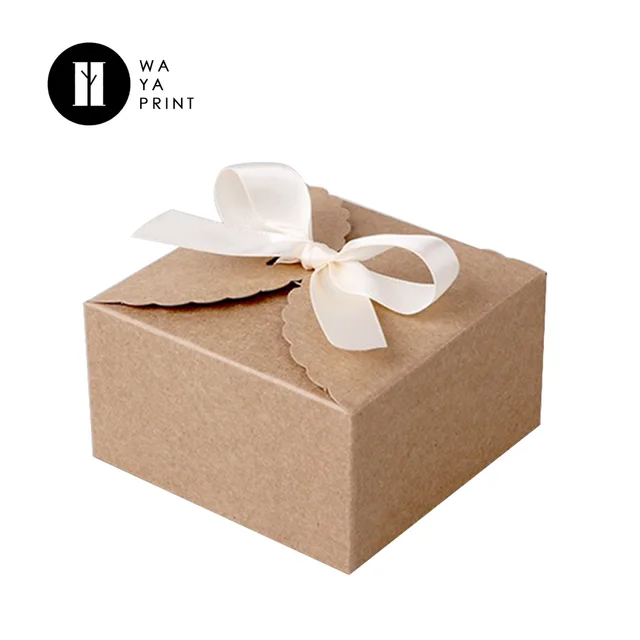 paper kraft cupcake packaging box for cake with ribbon