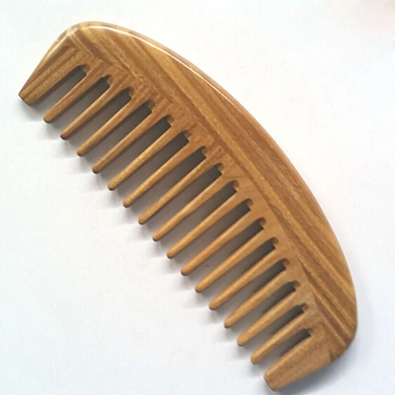 Natural green sandalwood wide-tooth comb by hand no static, pocket combs (bearded) tooth lice comb hair care