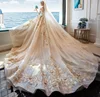 2019 Cathedral train long tail wedding dress High quality bridal maxi dress,removable lace coverlet bridal wedding dress