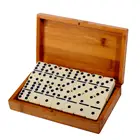 Double Six Domino Set of 28 Vintage Board Kid Traveling Game Toy Bamboo Box