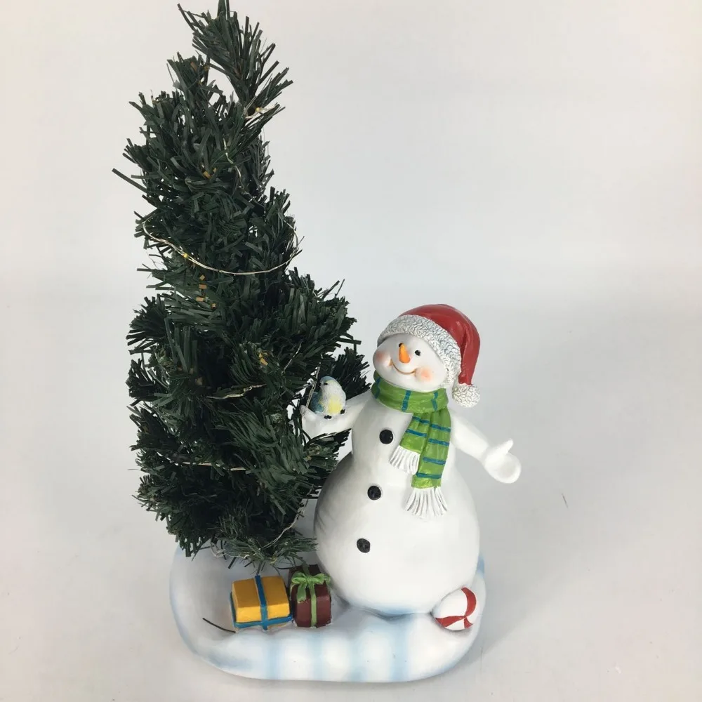 resin gift snowman tree figurine led light christmas decorations