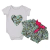 Personality design beautiful white cotton romper loving heart printing shorts newbron baby clothes 1set