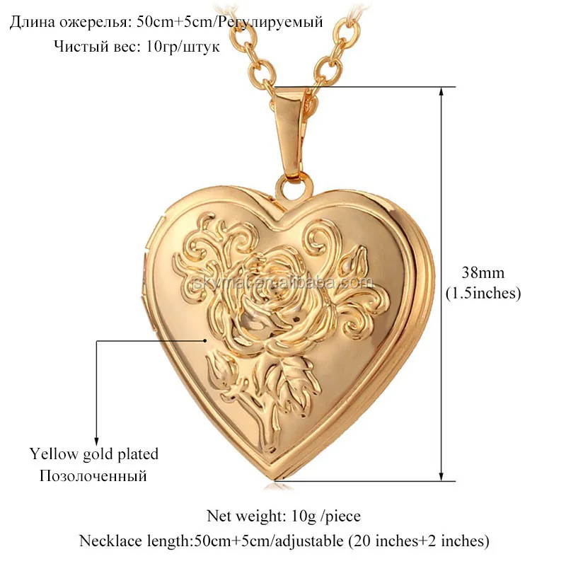Photo Frame Memory Locket Pendant Necklace Silver/Gold Color Romantic Love Heart Vintage Rose Flower Jewelry Women Gift