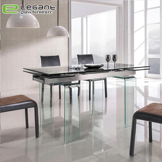 Stainless steel legs tempered glass glass dining table