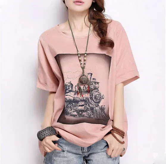 New Women Casual Summer Basic printed cotton t shirt loose blusas art T-shirt Top short sleeves O-neck fashion Plus Size M~XL