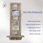 Antique Wood Wall Shelf with Photo Frames and Coat Hooks