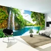 Custom 3D Wall Mural Wallpaper Home Decor Green Mountain Waterfall Nature Landscape 3D Photo Wall Paper For Living Room Bedroom