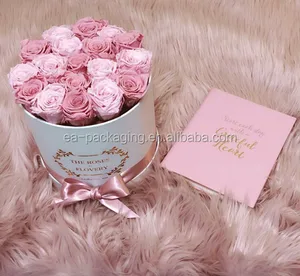 luxury customised paper gift box, round rose cardboard box