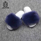 Wholesale Winter Slipper Fluffy Colorful Fox Fur Slides Sandals For Women
