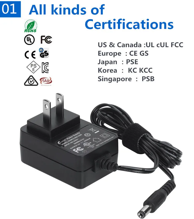 热卖ul fcc ce gs pse kc rcm 证书大学 ac dc 电源适配器 5v 3a 12v