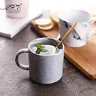 Hot sale fancy galzed french 350ml ceramic marble mug for coffee with handle