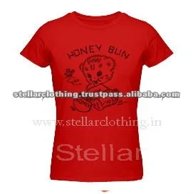 100% cotton Printed Ladies T-shirt - Honey - Red