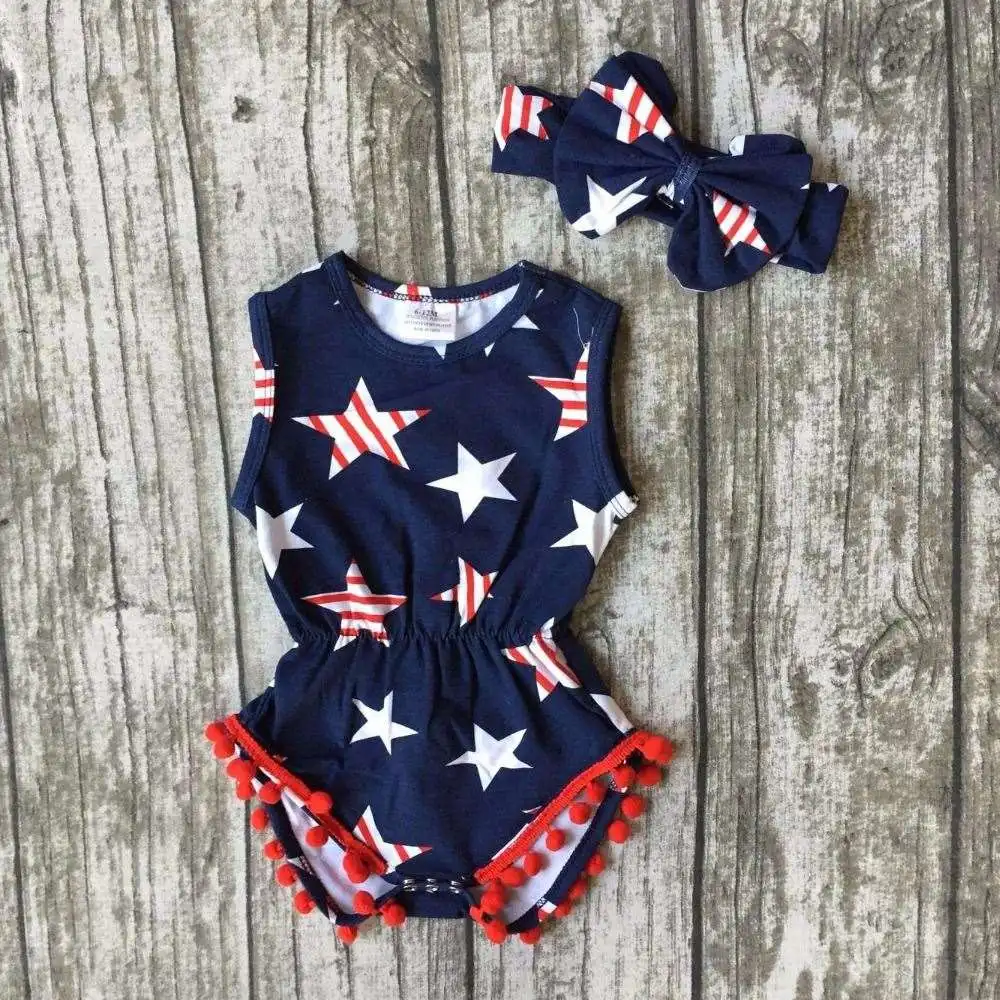 baby girls Summer clothing infant baby girls romper navy tutu cotton baby all star romper girls July 4th romper match headband