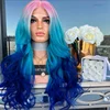 100% human hair colorful blue pink ombre lace front wig