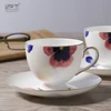 Custom cafe ceramic reusable coffee bone china tea cup saucer gift set plate sets with gold rim holders and decal