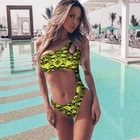 Wholesale Sexy One Shoulder Hollow Gathering Women Swimwear Snake Leopard Print Bandage Brazilian Bikini