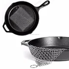 The Best Handcrafted Premium Cast Iron Cleaner by Kitchen Express Food Grade Stainless Steel Chainmail Scrubber with Drying Hook