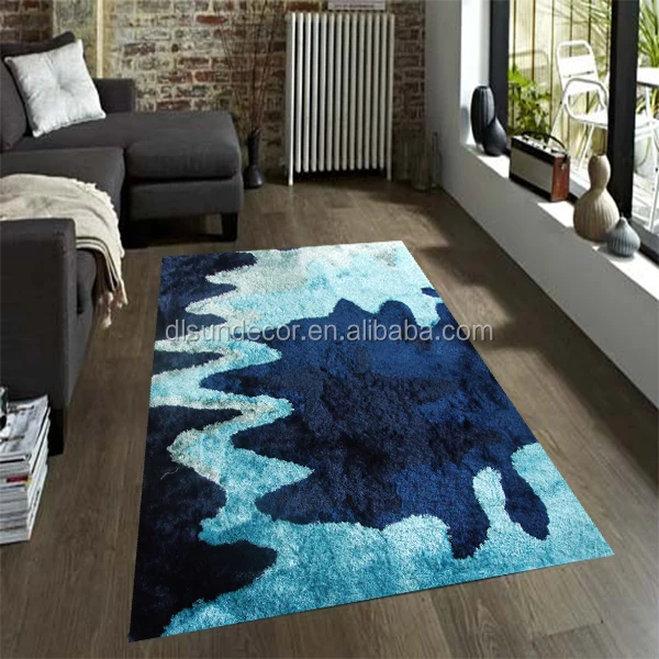 polyester long pile blue shag rug