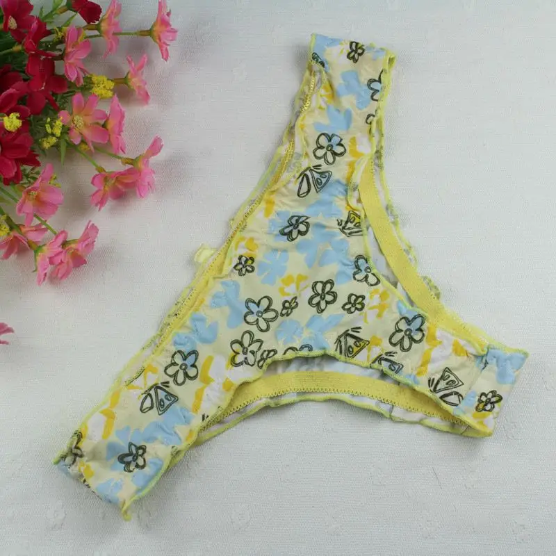 Stock Hot Female Free Size Yellow Thong G-string Cotton Sey Underwear Women's Panties Low Waist V-string Lingerie Intimates Thon