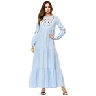 wholesale islamic clothing light blue dubai abaya embroidery abaya dress women muslim long sleeve long dress