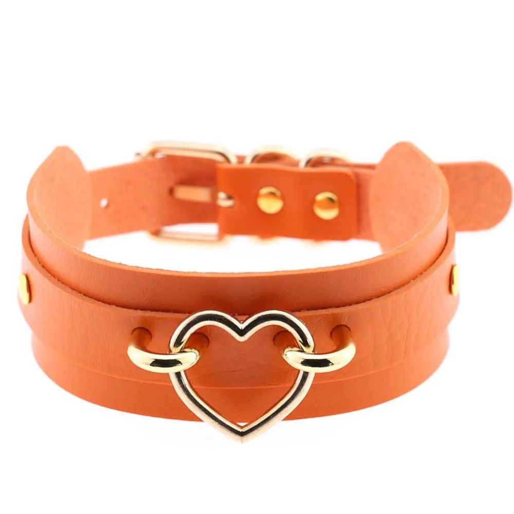 New Leather Choker Necklace Gift for Women Choker Heart Metal Laser Collar Chocker Fashion Jewelry 