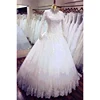 2019 Custom pure white arab long sleeve lace a-shape arabian wedding gown high neck muslim bridal wedding dress