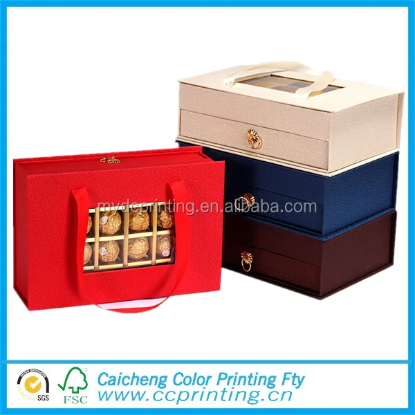 luxury rigid window packaging chocolate gift box with dividers