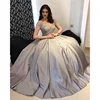 Bling Ball Gown Bridal Satin Silver Wedding Dress With Sleeve