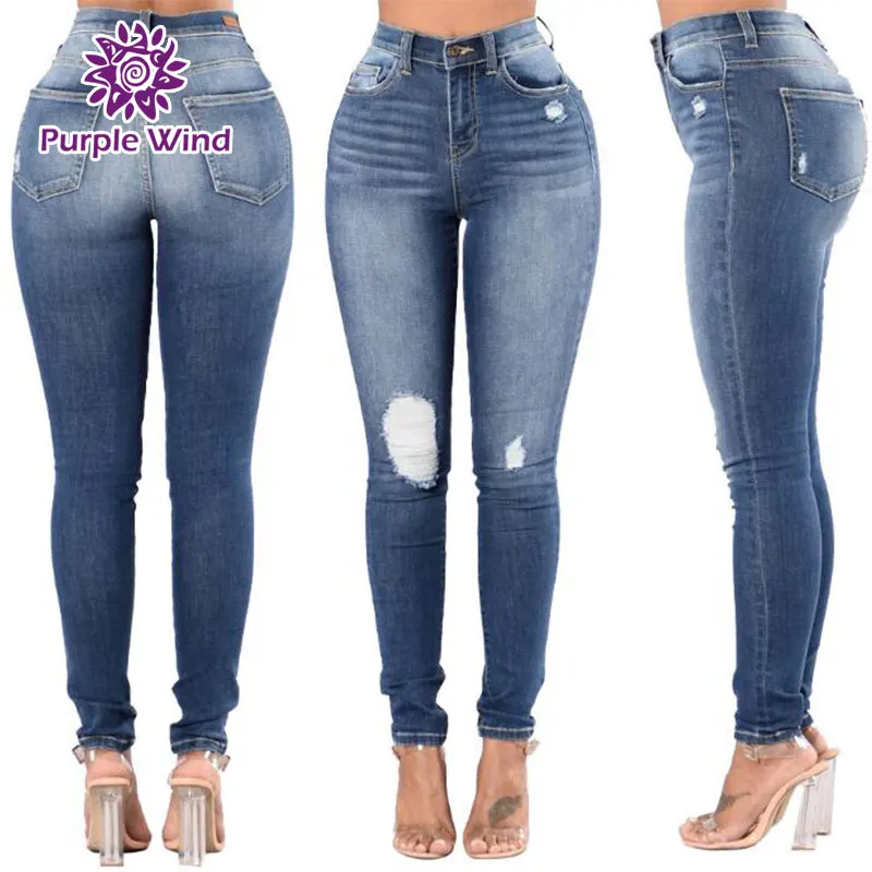 Young Girls Sexy Ripped Skinny Sexy Women Tight High Waisted Jeans Pants