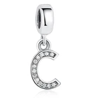 Simple 925 Sterling Silver Crystal Alphabet Pendant Letter C Charm Beads For Bracelets DIY Jewelry