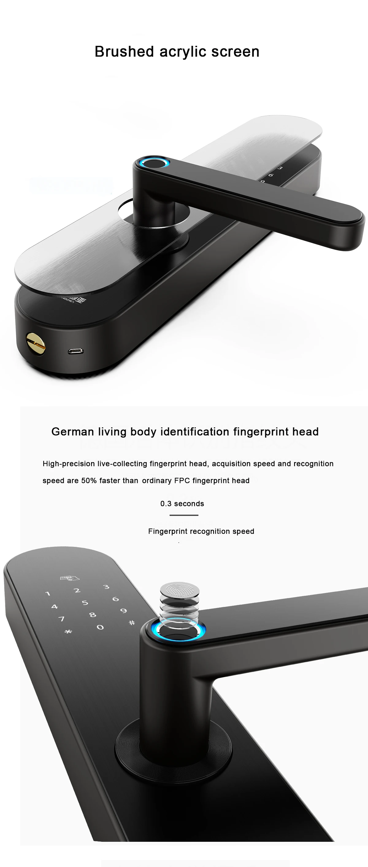 Smart phone lock app control bluetooths fingerprint password door lock support Android and IOS phone system