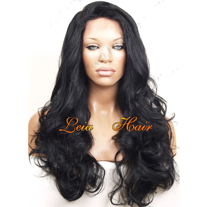 Long Black Wig Synthetic Hair Lace Front Wig Heat Resistant Natural Looking Kanekalon Cheap Glueless Long Wavy Wigs For Women