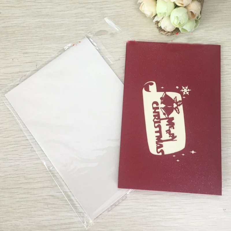 1pcs Christmas Bells 3D Laser Cut Greeting Pop Up Card Invitation Custom Postcards Christmas Thanksgiving Day Party Gifts (2)