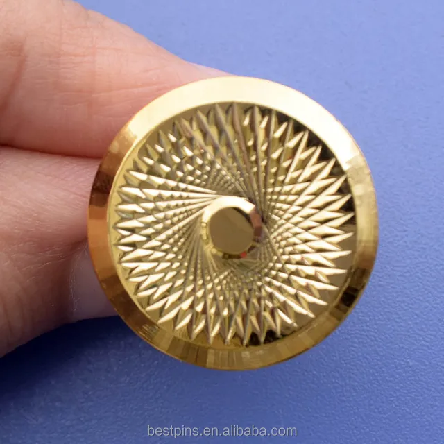 shiny round shape gold plating metal brass cufflinks