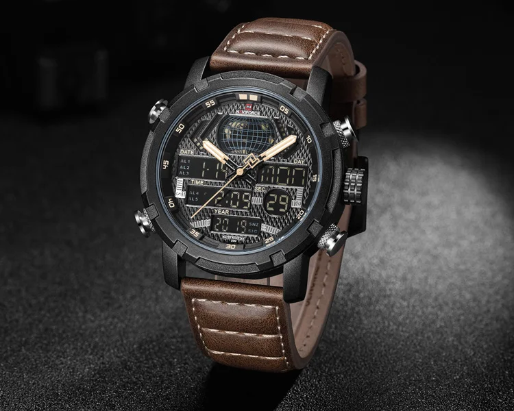 2019 新的高品质豪华 naviforce 手表男士皮革乐队军事手表 relojes
